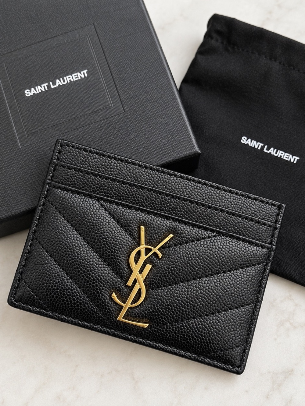 Saint Laurent YSL Cassandre Matelassé Black Quilted Leather Card Holder